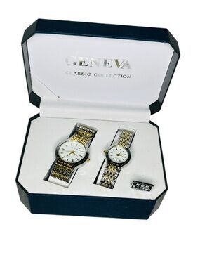 Geneva Gold and White Men's Watch Gift Set